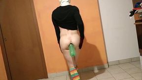 New workout, training to walk like a super faggot with a bottle inserted and even harder