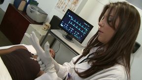 Hot brunette doctor sucks black stud's huge tool