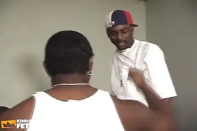 Black Man Gets Ass and Mouth Screwed by His Friends in Doggy Position