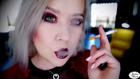 Two close-up Lucky Strikes with glossy bordeaux lips [1080p, mp4]