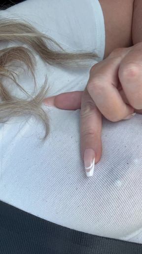 Rubbing my nipple in the car