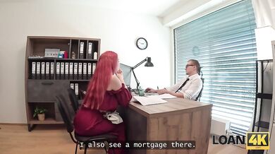 LOAN4K. Hot big-titted redhead Miss Olivia got so horny and jumped on a cock right in the office