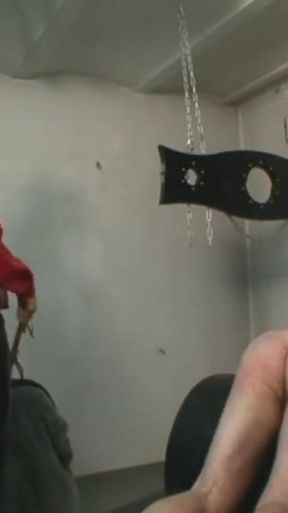 Humiliating gas mask whipping