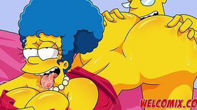 Cartoon MILF Marge Simpsons gets her anus rammed till splashing creampie