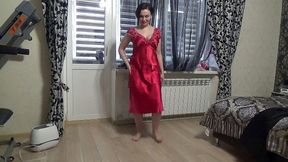 The sexiest my outfit N4 Modeling sexy red satin nightie for you