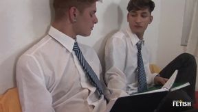 Hot gay in college uniform gets his ass banged by his roommate