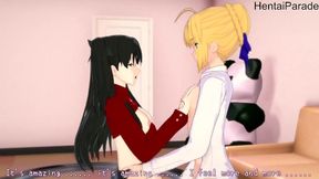 Threesome with Saber and Tohsaka Rin Fate [Hentai 3D]