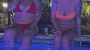 Anna and Mariya: Twin Step Sisters Piss in Public Pool While Smoking