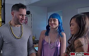 Petite asian teen and her busty GF sharing stepbros big cock