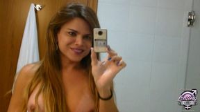 trans pornstar hilda brazil selfie video on the mirror in my hotel room