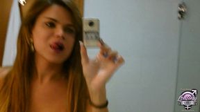 trans pornstar hilda brazil selfie video on the mirror in my hotel room