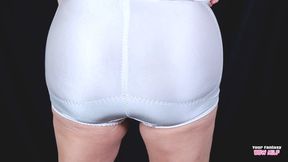 Old lady panties - Watch me put my big panties on over my mature hairy pussy