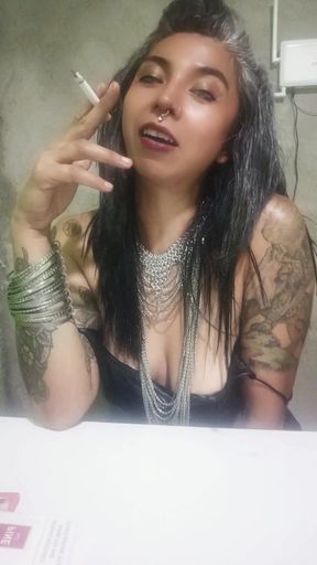Elegant Topless Smoke Session - Jewelry, Leather & Creamy Finish