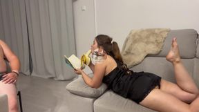 Lexi teasing Luca with banana so he decided to fuck her face until he cums in her mouth