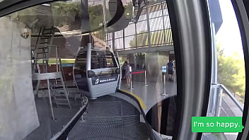 Busty spanish teen doble blowjob funicular of Barcelona