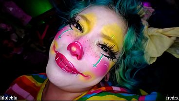 Blue-haired beauty takes it all