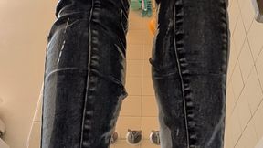 Truly Losing Control While Holding Pee in Tight Acid Wash Jeggings, Then Teasing My Pussy Through Pink Boyshort Panties