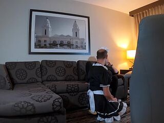 Sissy Maid Worships Mistress Feet and Sucks Strapon