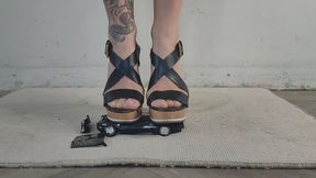 Giantess goddess Charlie Caroline Crushes a Pontiac Trans-Am in big wedges with painted toenails close ground view