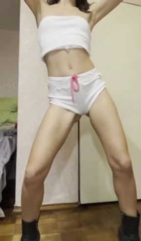 A HOT dance for my Fans. A sweet striptease with a FIT BIG BOOTY, cute tits and sexy legs