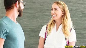 Promiscuous Hussy Licks Enormous Long Cock Of Handso