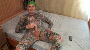 video 2 : 2 - leeharper pinnomen – the fully body tattooed adult male model - performed on the blue mattress as he was hired to put his nude male body on full display to satisfy his partygoers !