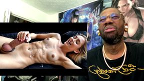 gorgeous transgender blonde girl with a cock ring explodes with cum all over her petite body, ai generated