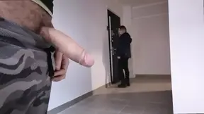 Neighbor spies on man touching his dick then gives a surprise blowjob