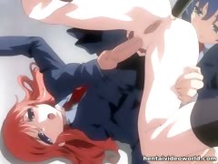 Tranny in school uniform experiences hentai cumshot