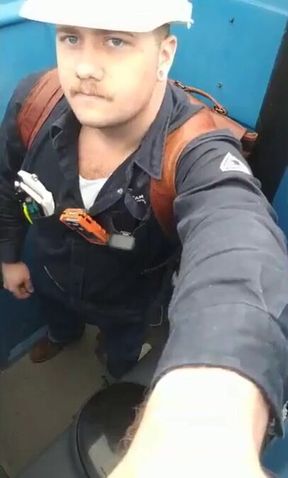 Worker Bear Jerks Off & Cum in Porty Potty at Work