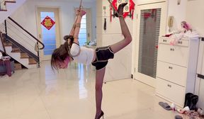 chinese one leg standing bondage in pantyhose