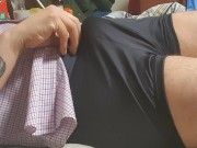 RED WATCH GUY BIG COCK INSIDE BLACK CALVIN KLEIN BOXERS TRUNKS GLOSSY DADDY IS JERKING OFF