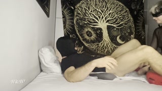 Wife wakes up her husband to fuck him with a new dildo and hand