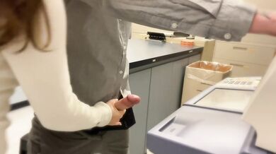 My bosses wife CATCHES me jerking off in the copy room then sucks my cock
