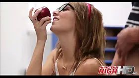 Petite h. chick screws guy in classroom