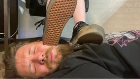 Slave's face and neck as a footstool under My dirty black Vans