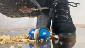 A crushing experience in black closed heels and stocking - Pin Up girl crushes eggs - underglass Pov views and closeups - HD