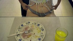 Hottie in bikini eats and gets a fuller belly