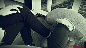 ”Femdom foot slave worships Mistress high heels”