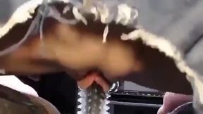 Pussy riding gear shifter with spiked rubber. Squirting in car!