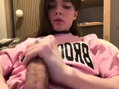 Tattood shemale tranny plays with ass during masturbation