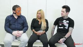 Ball sucking sub in trio getting her booty filled