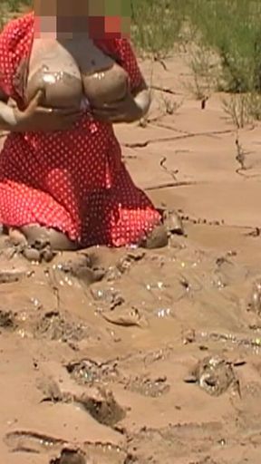 Julie Gets Messy in Mud - Huge Natural 38F Tits Swing in Wet Dirt Outside