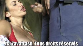 French chick blows dudes in a dark tunnel