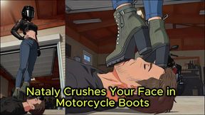 Motorcycle Boot Face Crush - Nataly Grinds Heavy Treads Into Your Skin