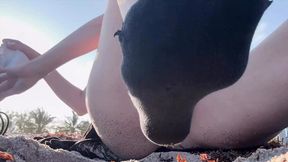 Italian Big Tits Milf At the Beach in Miami flashing her juicy wet pussy Foot Fetish outdoor Public sexy Milf