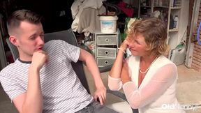 Hot granny seduces lucky stud in the garage