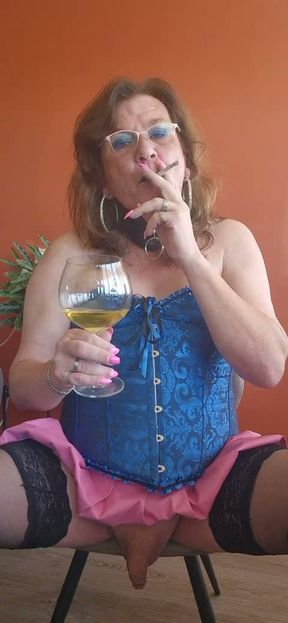 Enjoying a warm drink and a cigarette