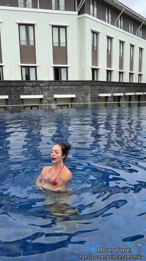 Wet Bikini Tease in the Pool