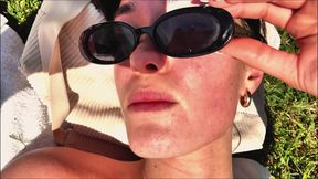 Amateur babe shows off her tiny tits and cute ass at Ladies Bay, New Zealand